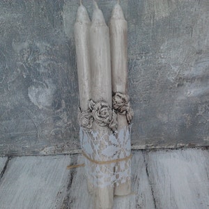 Candles, set of 3 candles,candles with roses,candles with applique, wedding candles,centerpiece decoration,wediing decoraion,weddings