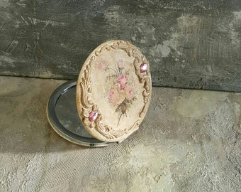 Miroir de poche, miroir en bois, cadeau de Noël, cadeau personnalisé, miroir de maquillage français orné, ensemble de vanité baroque, miroir de sac à main