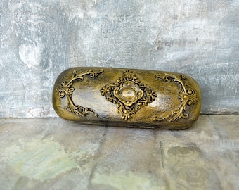 Golden eye glass case,Vintage eyeglass case,Antique Golden Art Nouveau Eye Glass Case,Hand painted optical case,Gift for her,Eyeglass holder
