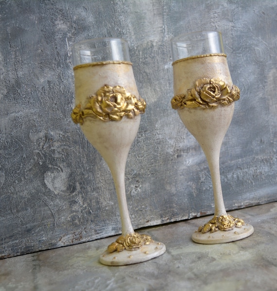 Golden wedding glasses. Personalized wedding glassesChampagne Etsy