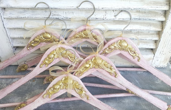 Blush and Gold Wedding Dress Hangers,bridal Gown Hanger,vintage Wedding  Dress Hanger, Personalized Hanger, Custom Hanger, Bridesmaid Hangers - Etsy