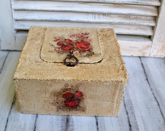 Wedding card box,Wedding keepsake box,Wedding reception decoration,Wedding memory box,Red roses card holder,Lace and roses box,Storage box