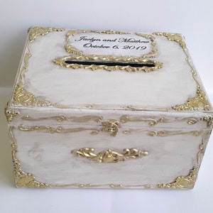 Ivory und gold Hochzeitskiste,Hochzeitskästchen,Hochzeitskästchen,Hochzeitstruhe,Goldene Hochzeitskiste,Personalisierte Erinnerungsbox