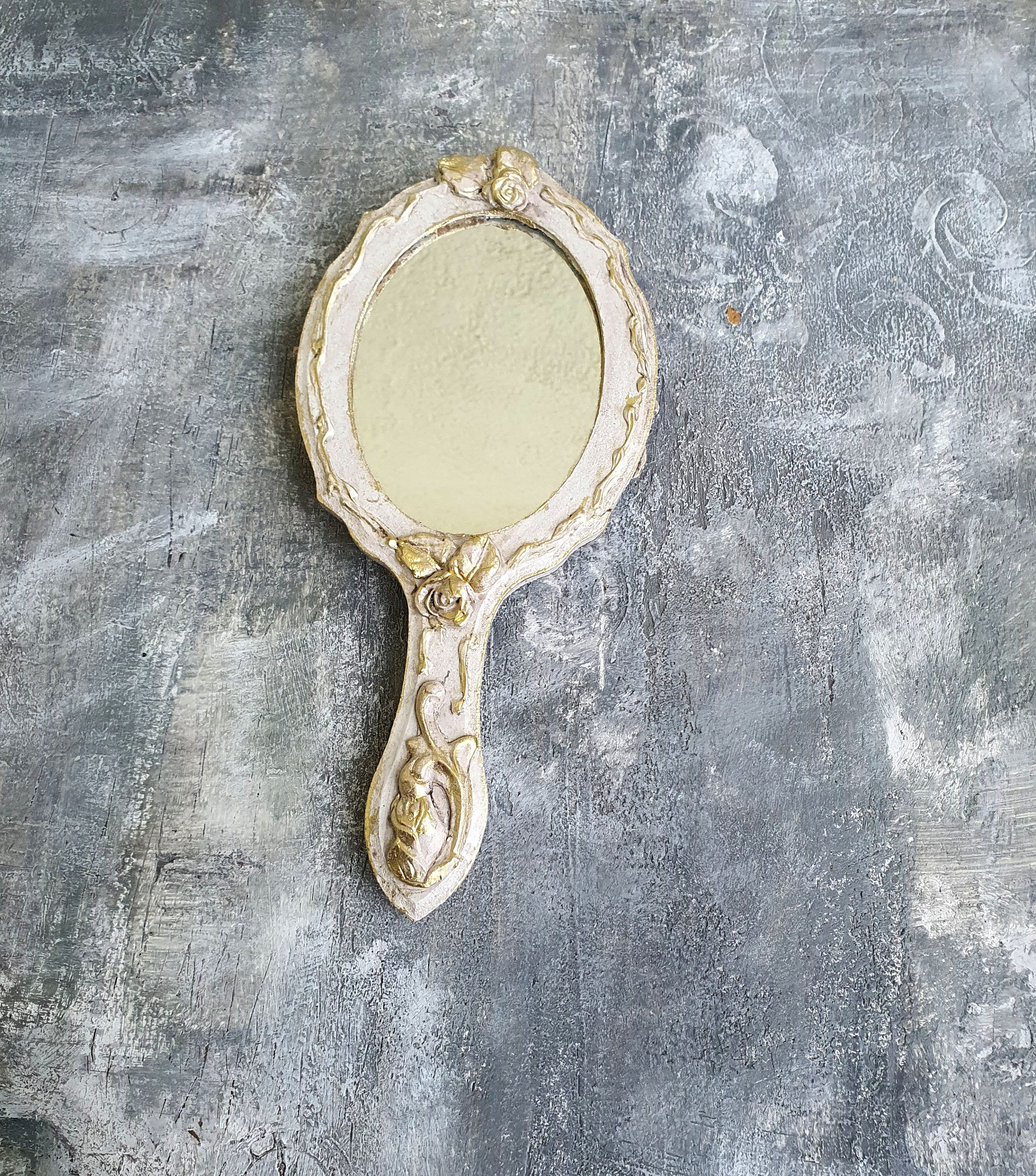 Vanity Hand Mirror, Wooden Mirror,shabby Chic Roses Mirror,ornate
