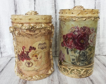 Canister,Kitchen canister,Set of 2,Tin canister,Storage jar,Spice jar,Spice rack,Relievo ornamented,coffee canister,sugar and flour canister