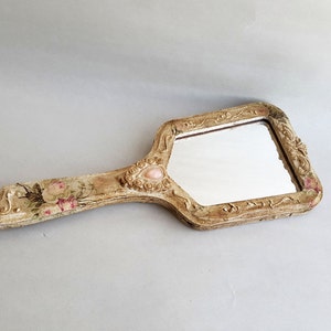 Miroir à main de vanité, miroir en bois, miroir de roses shabby chic, miroir de maquillage Français orné, cadeau personnalisé, ensemble de vanité baroque, miroir de sac à main image 3