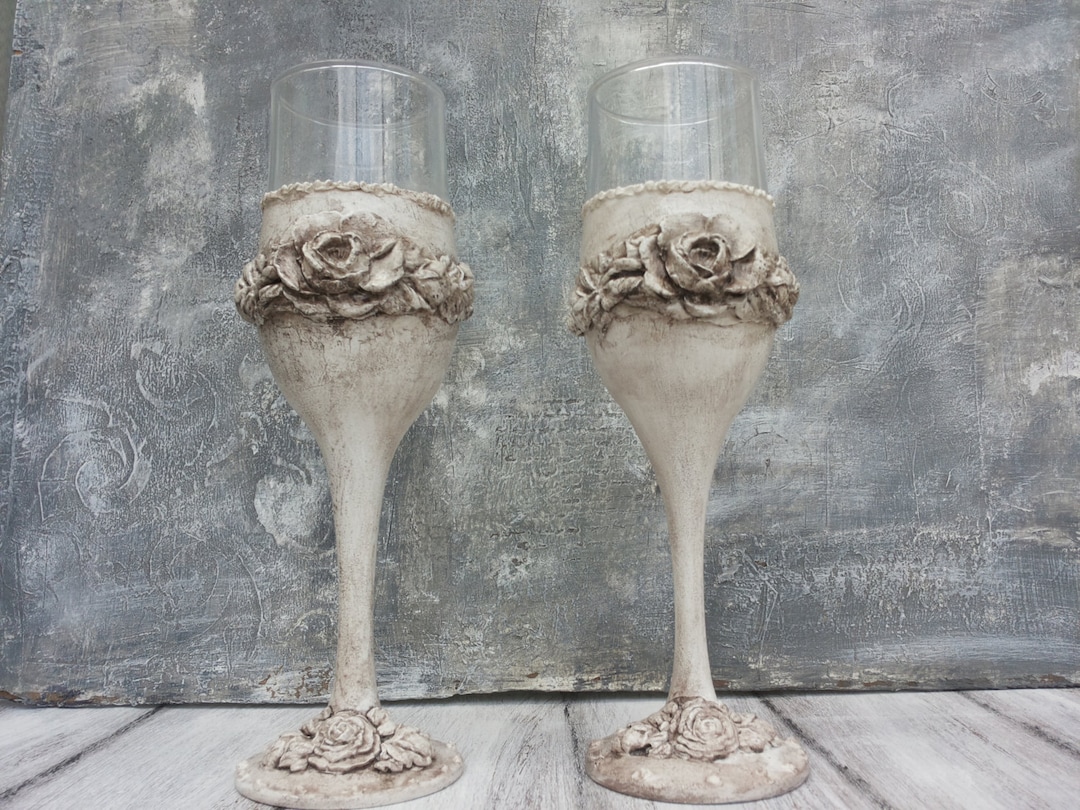 Custom Made Wine Glasses,rustic Wedding Glasses,white Wedding Glasses