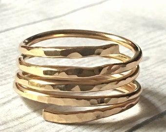 Gold Hammered Ring, Stacking Wide Band Statement Ring,