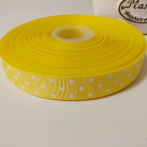 7/8 22mm Grosgrain Ribbon Yellow White Polka Dots Craft Hair Bows Party Packaging Decor DIY Scrapbooking Accessories Embellishment