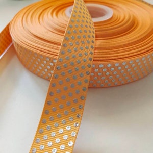 7/8 22mm Grosgrain Ribbon Yellow Silver Swiss Dots Polkadots Hair Bows Party Packaging Decor DIY Scrapbooking Accessories Embellishment