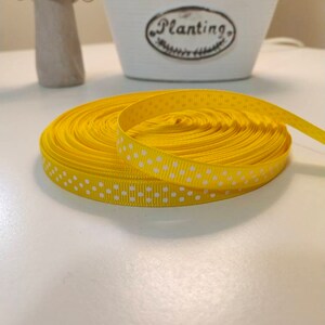 3/8 inch 9mm Grosgrain Ribbon Yellow White Polkadots Craft Hair Bows Party Packaging Decor DIY Scrapbooking Accessories Embellishment
