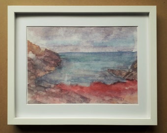 Print at home : 'Cove by the Sea, Llyn Peninsula' digital download of an original watercolour painting.