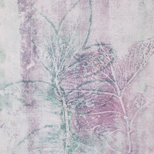 Monoprint: Wild Leaves Imprint' original handprinted, shades of  light lilac and green, layered nature art, printmaking by Art Elephant