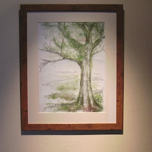 Sefton Park, Autumn Tree, monoprint on paper, greys greens and browns, tree drawing, hand drawn original, UK printmaking by ArtElephant