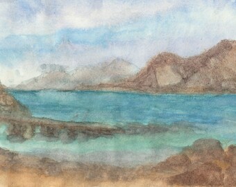 Porthdinllaen beach by lifeboat station, digital download of an original watercolour painting.