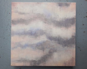 Abstract Painting 'Winter Sky' original acrylic painting on box canvas, impressionist clouds, soft greys blues and pink , Subtle home decor