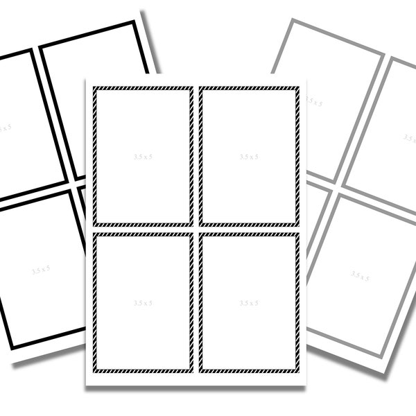 Printable photo mats for photo sizes - 2x3, 3.5x5, 4x6. 5x7, Instax mini, Instax wide & Polaroid 600 in three colours.