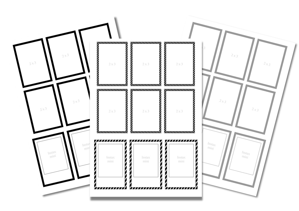 Printable Photo Mats for Photo Sizes 2x3, 3.5x5, 4x6. 5x7, Instax Mini