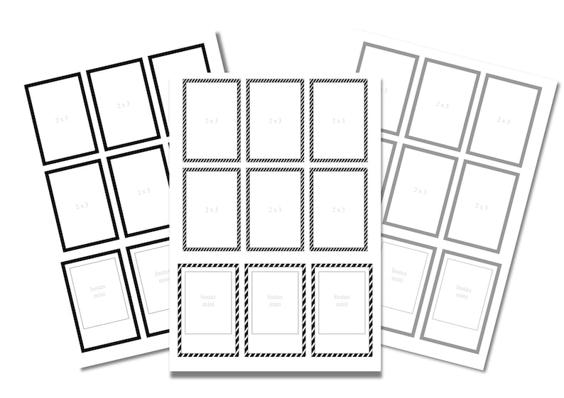 Printable Photo Mats for Photo Sizes 2x3, 3.5x5, 4x6. 5x7, Instax Mini