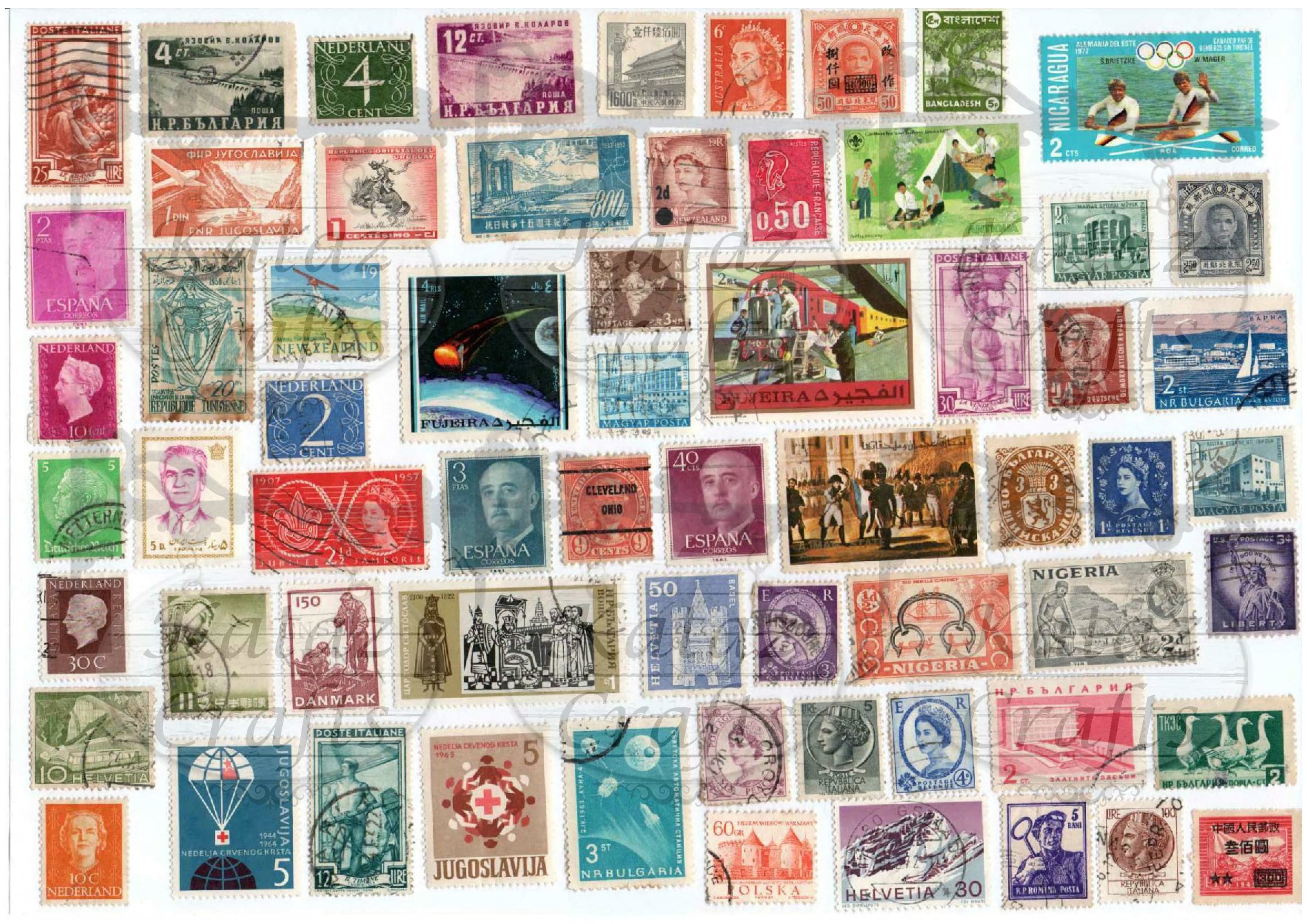 Printable Vintage Postage Stamp Collage Scrapbooking Digital