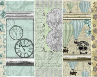 Travels in Time Digital Paper Pack, A4, 20 High Quality Images, Complete with Ephemera, Instant Download