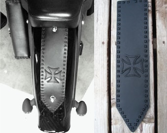 Custom Motorcycle Fender Bib, Custom Motorcycle Accessories, Leather Fender Bib, Hand-stitched Leather Fender Bib, Cross Stitched Fender Bib