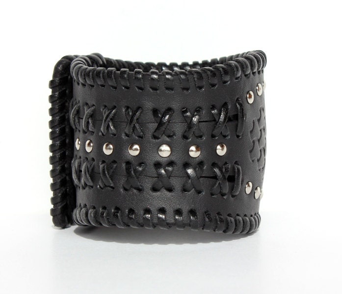 Black Leather Bracelet Cuff Mens Wristband Leather Bikers - Etsy