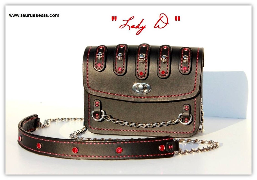 Stylish Crossbody Leather Pouch Bag, Black and Red Leather Purse