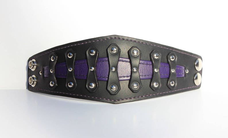 Black Leather Cuff Bracelet Mens Cuff Bracelet with Chrome Rivets and Color Leather Insert Bikers Leather Cuff Custom Mens Wristband
