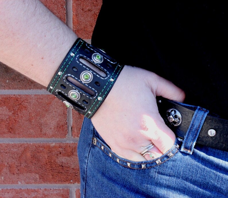 Black Leather Cuff Bracelet Womens Leather Wristband Bikers Etsy Canada