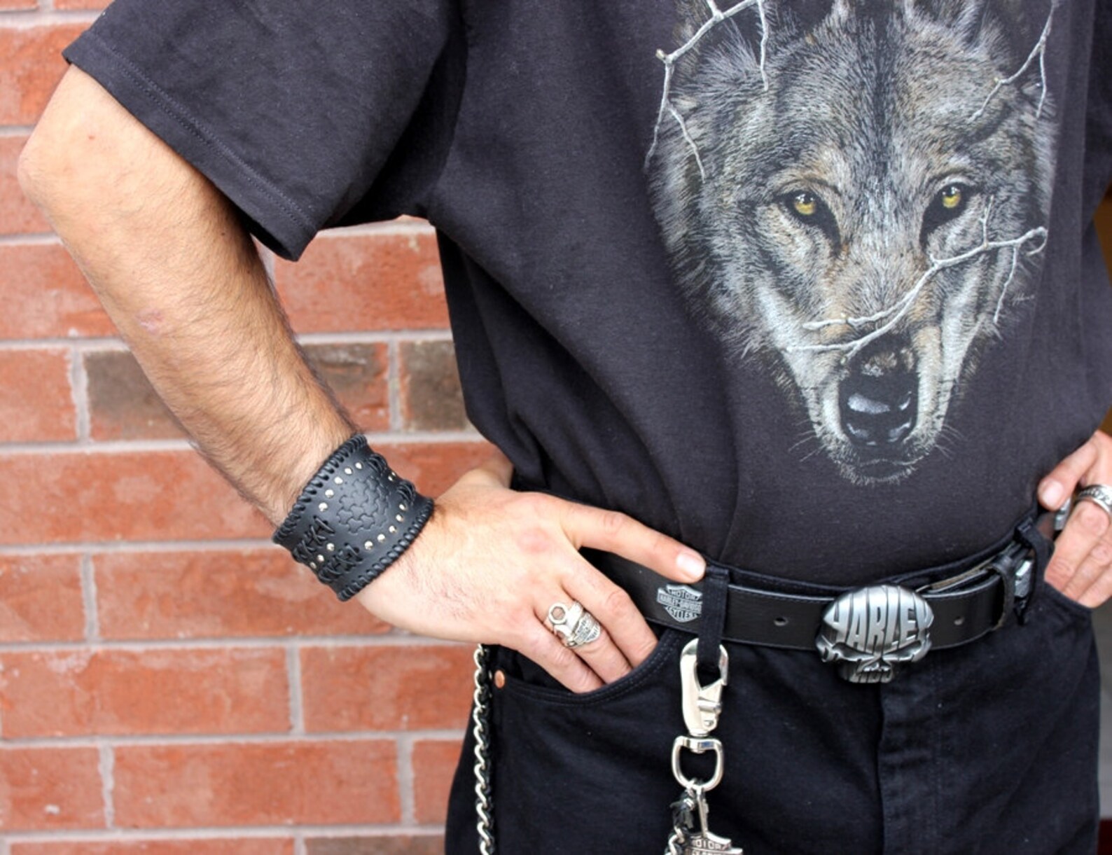 Black Leather Bracelet Cuff Mens Wristband Leather Bikers Etsy