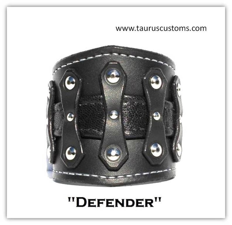 Black Leather Cuff Bracelet Mens Cuff Bracelet with Chrome Rivets and Color Leather Insert Bikers Leather Cuff Custom Mens Wristband