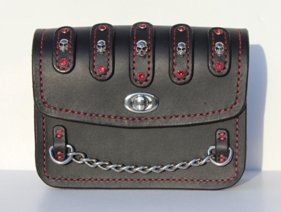 Stylish Crossbody Leather Pouch Bag, Black and Red Leather Purse ...