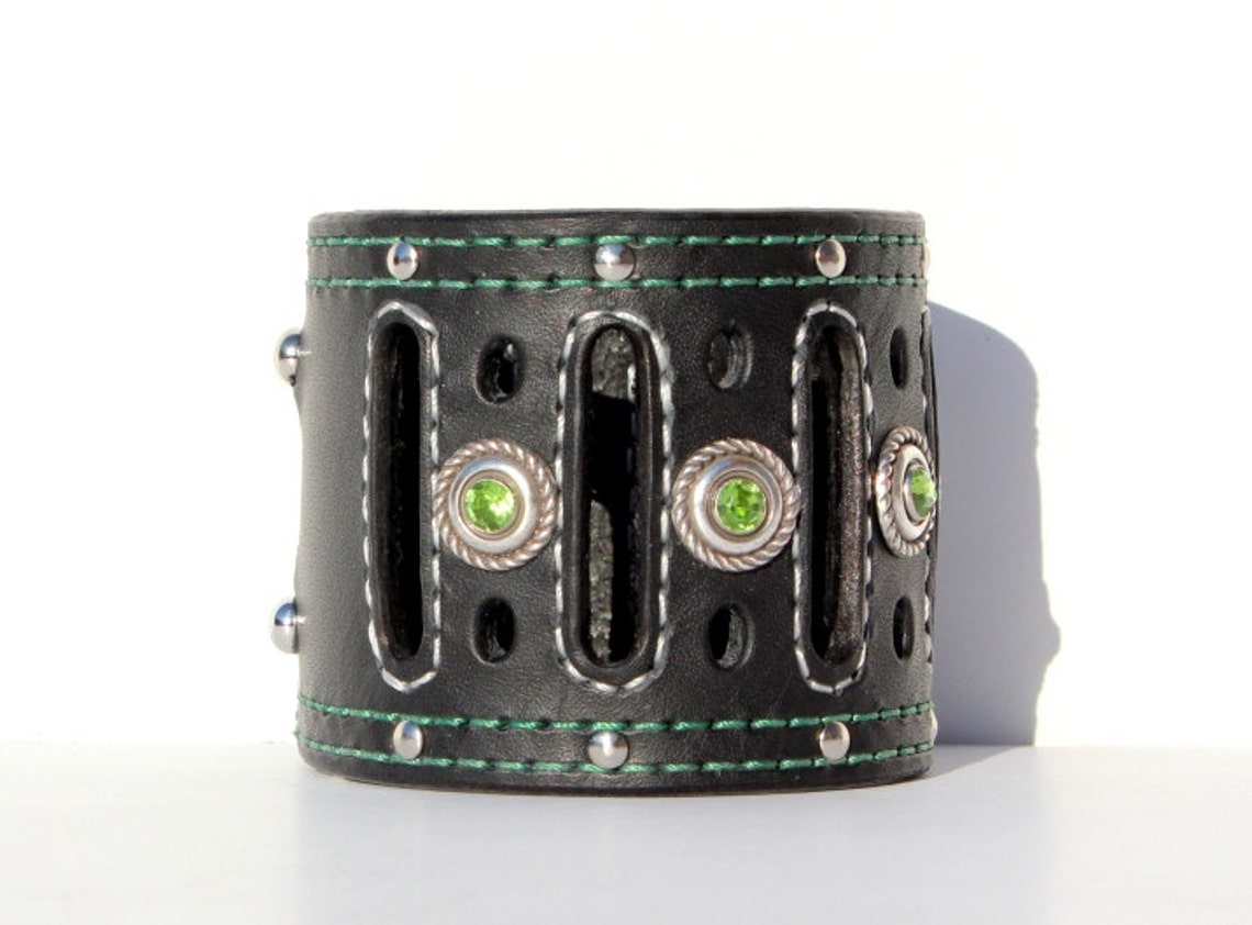 Black Leather Cuff Bracelet Womens Leather Wristband Bikers Etsy Canada