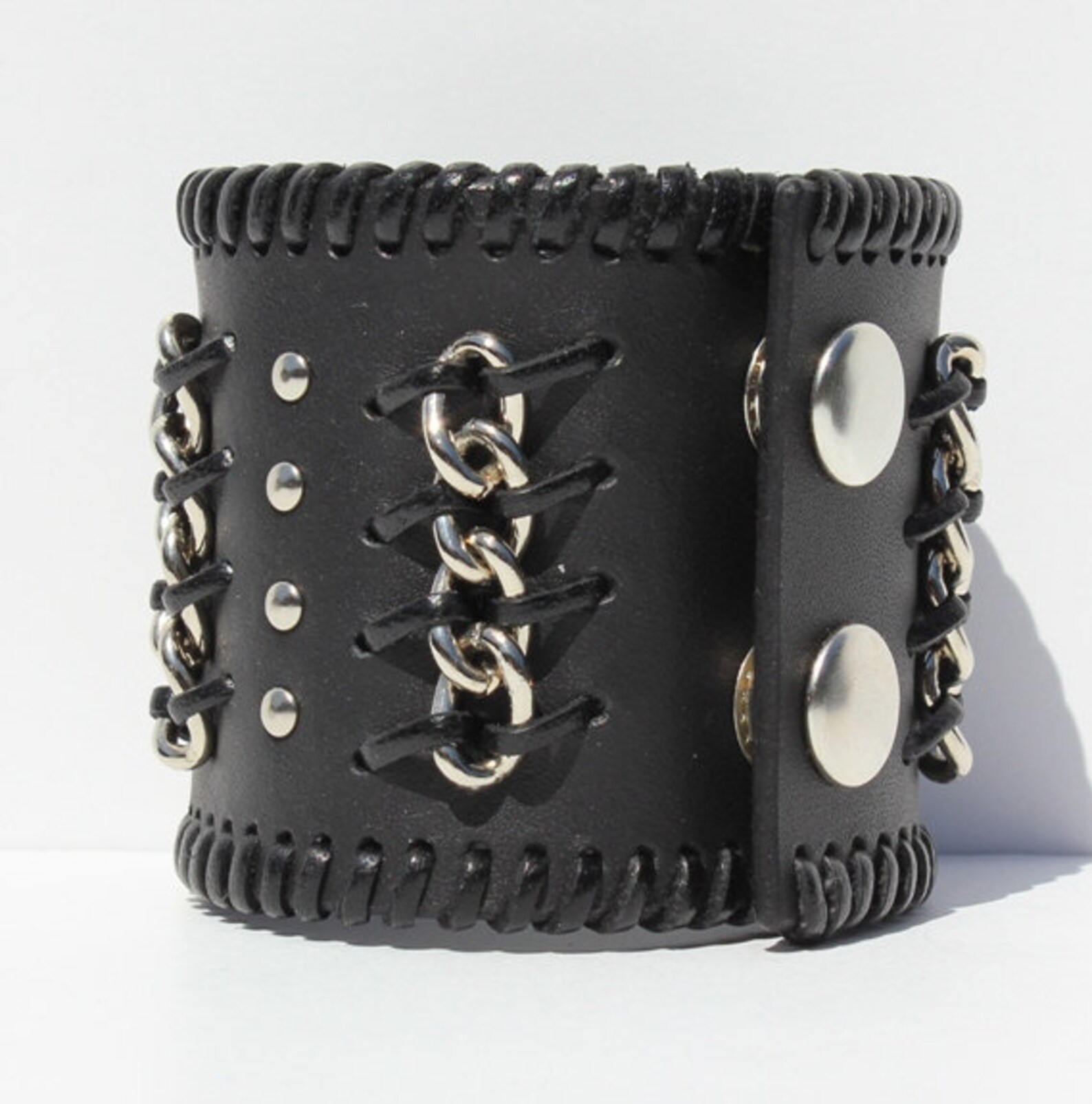 Black Leather Bracelet Cuff Custom Mens Wristband Bikers Etsy Canada