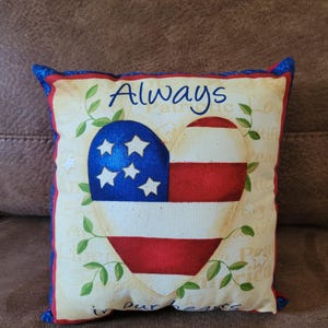 4th of July Pillows, Patriotic Heart, Patriotic Decor, 10 X 10,  Old Glory, Patriotic Pillows, Heart Decor, Holiday Pillows, Holiday Decor,