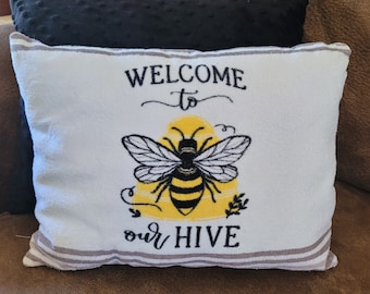 Honey Bee Throw Pillow, Welcome to the Hive Decor
