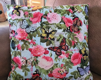 Botanical Butterfly Throw Pillow: Handmade Cotton Floral Cushion (16 X 16)