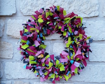 Boho Fabric Rag Wreath, Shabby Chic Spring Decor