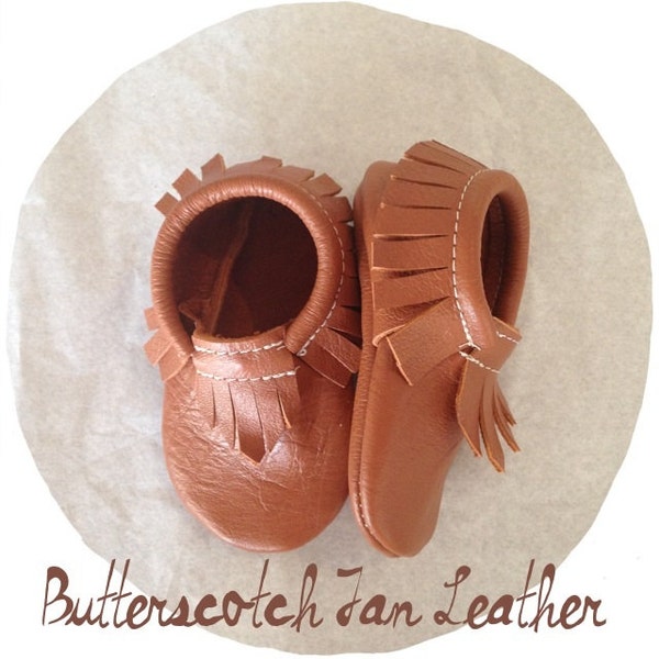 Butterscotch tan leather soft soled baby moccasin shoes size 12-18 months