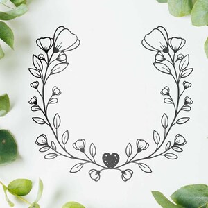 Wedding Flower Wreath Frame Clipart: Black and White Floral SVG (Digital)