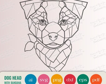 Hund svg-fil, vektorbild, ras clipart, ansikte huvud bandana, ladda ner PNG utskrivbar skjorta, DXF laserskurna fil dekaler, klistermärke svg-fil