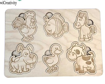 Archivo de corte láser de rompecabezas de animales: planos vectoriales SVG DXF (descarga digital)