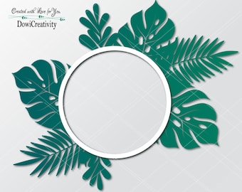 Monstera tropical leaves wedding sign SVG, Tropical border cut , Palm Leaves border, Wedding decor frame, vector,digital file,laser template