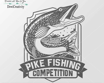 Pike Fishing SVG file, Fish SVG file, Gift for him, Cricut Silhouette Fishing cute art clipart digital download, Sticker svg file, vector