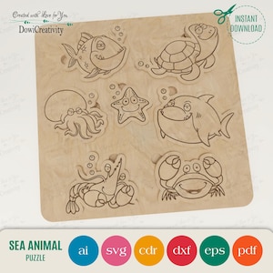 Ocean Animal Puzzle Laser Cut File: Montessori Kids&#39; SVG (Digital Download)