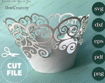 Cupcake Wrapper waves swirl svg dxf eps pdf png laser cut file, party wedding decoration, template
