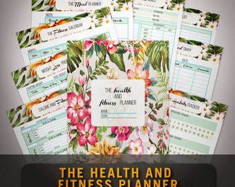 Fitness Planner Organizer Printable Health Journal Workout Log Sheduler Food Diary Calorie Tracker Daily Weight Loss Book A4 Size PDF