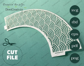 Cupcake Wrapper chinese seamless svg dxf eps pdf png laser cut file, party wedding decoration, template