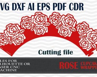 Rose Cupcake Wrapper SVG: Wedding Party Decoration, Flower Template (Digital Download)